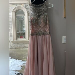 Elegant Pink Beaded Evening Gown